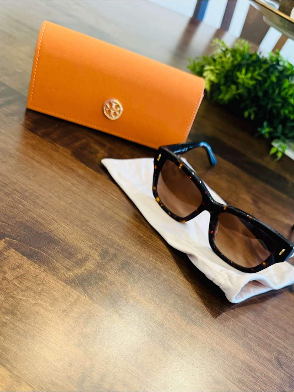 Tory Burch Orange Sunglasses Case with Tortoiseshell Sunglasses